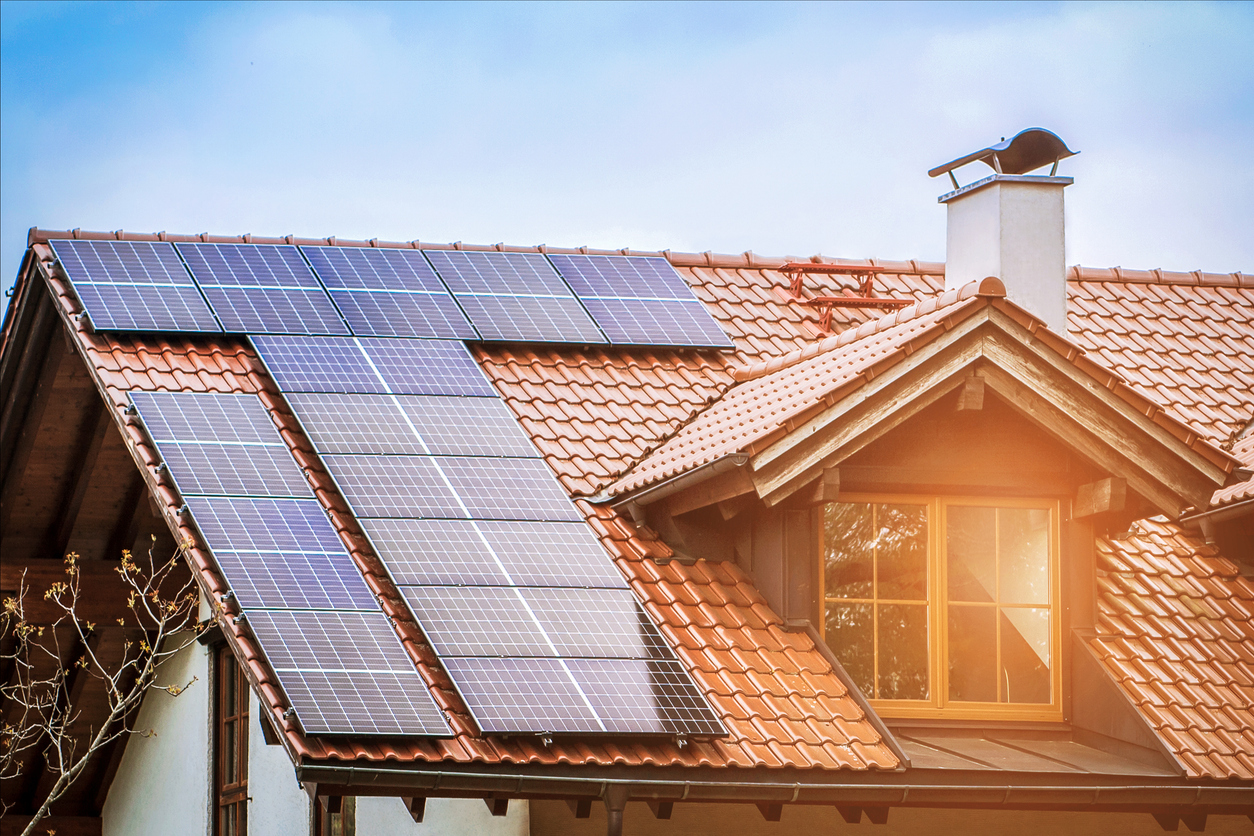 Solar Panels on Roof of Private Old House